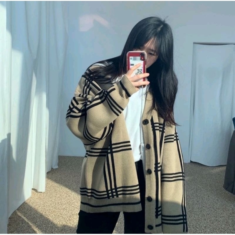 Cardigan mingyu jaehyun motif kotak rajut premium/cardigan