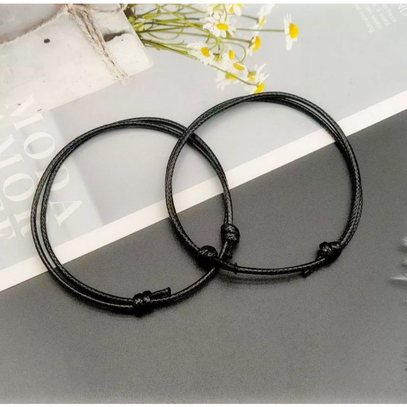 Gelang Pria wanita Tali 2mm Hitam Knot Casual Keren