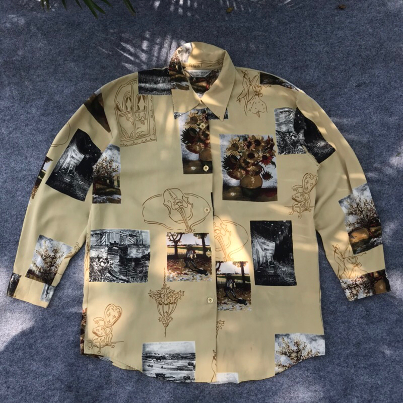 kemeja silk vintage blommorsport