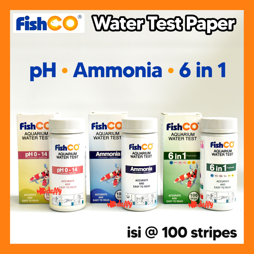 FishCo Test Paper : tes pH/ tes Ammonia / 6 in 1 (100 lembar per botol) kertas tes air akuarium kola