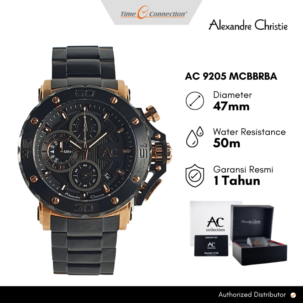 Alexandre Christie AC 9205 MCBBRBA Hitam Rosegold Original / Jam Tangan Pria Analog Rantai AC Collec