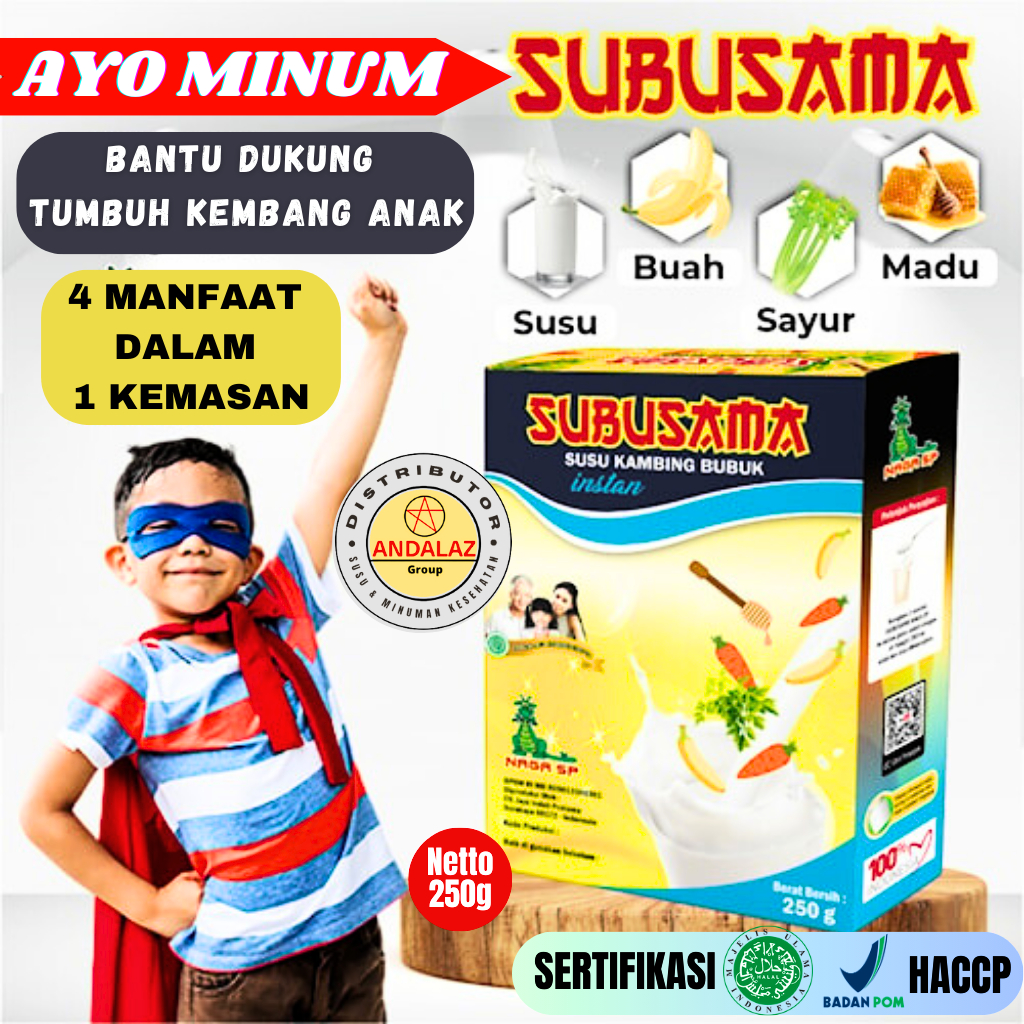 

Susu Anak - Susu Kambing Etawa SUBUSAMA 250Gram (Kombinasi Susu, Buah, Sayur & Madu) Untuk Menambah Nutrisi Anak Dapat Menambah Vitamin dan Daya Tahan Tubuh Manjaga Kesehatan Tulang Dan Sendi