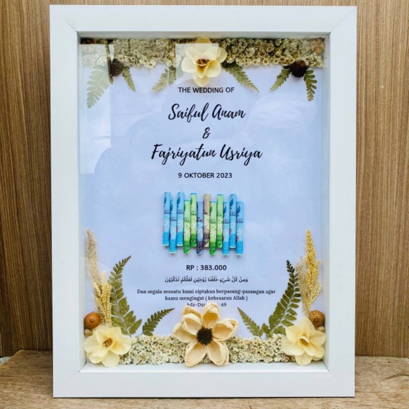 Bingkai Mahar 3D Bunga Kering/Bingkai Hantaran Mahar