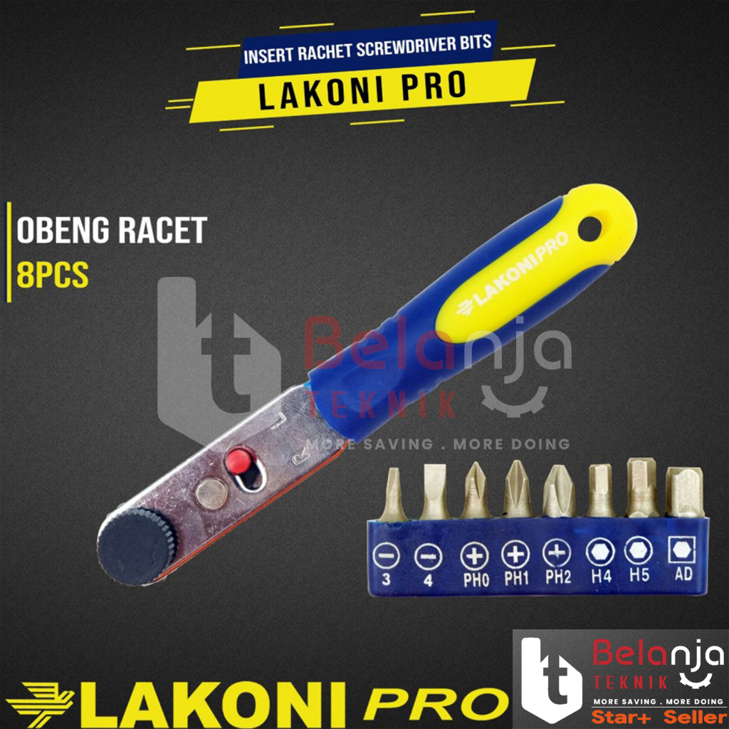 Lakoni Pro Obeng Rachet 9 Pcs Insert Ratchet Screwdriver Mata Obeng