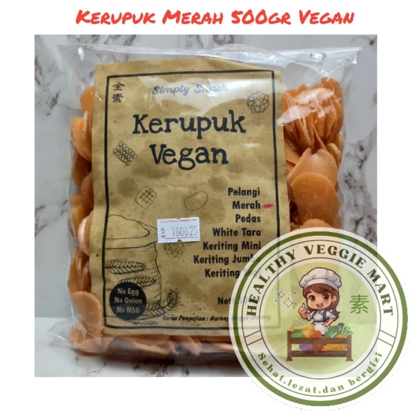 

Kerupuk Vegetarian Merah 500gr / Krupuk Vegetarian / Kerupuk Vegan Simply Snack