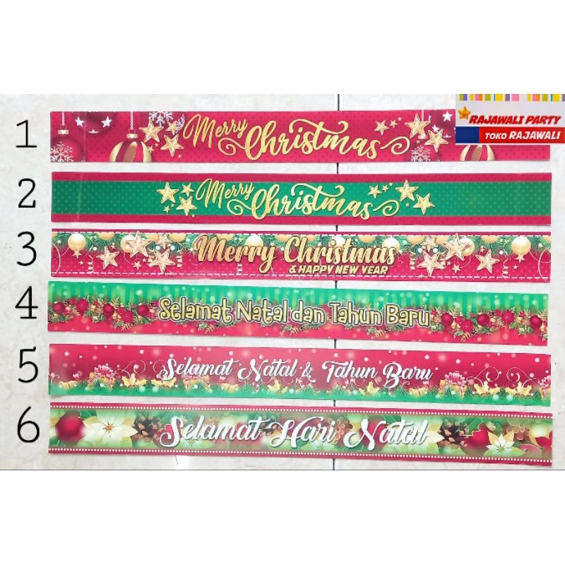 

Pita parcel harga per 10 lembar natal tahun baru/pita natal/pita chrismast/selempang parcel/pita toples Rajawali Party
