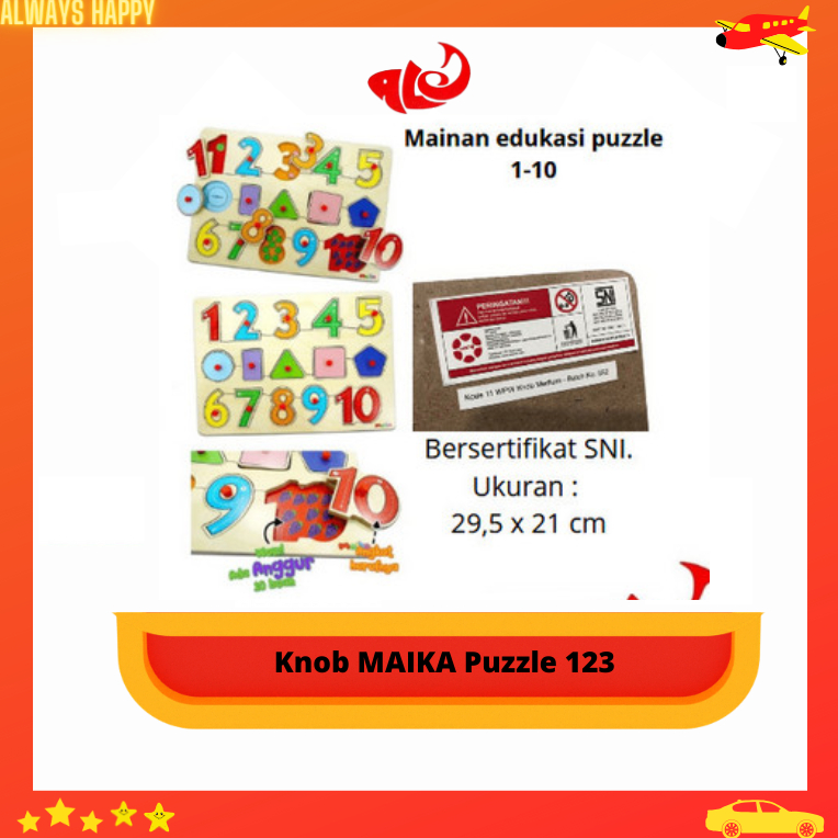 Mainan Edukasi Puzzle Kayu Angka Knob MAIKA Puzzle 1-10 Murah