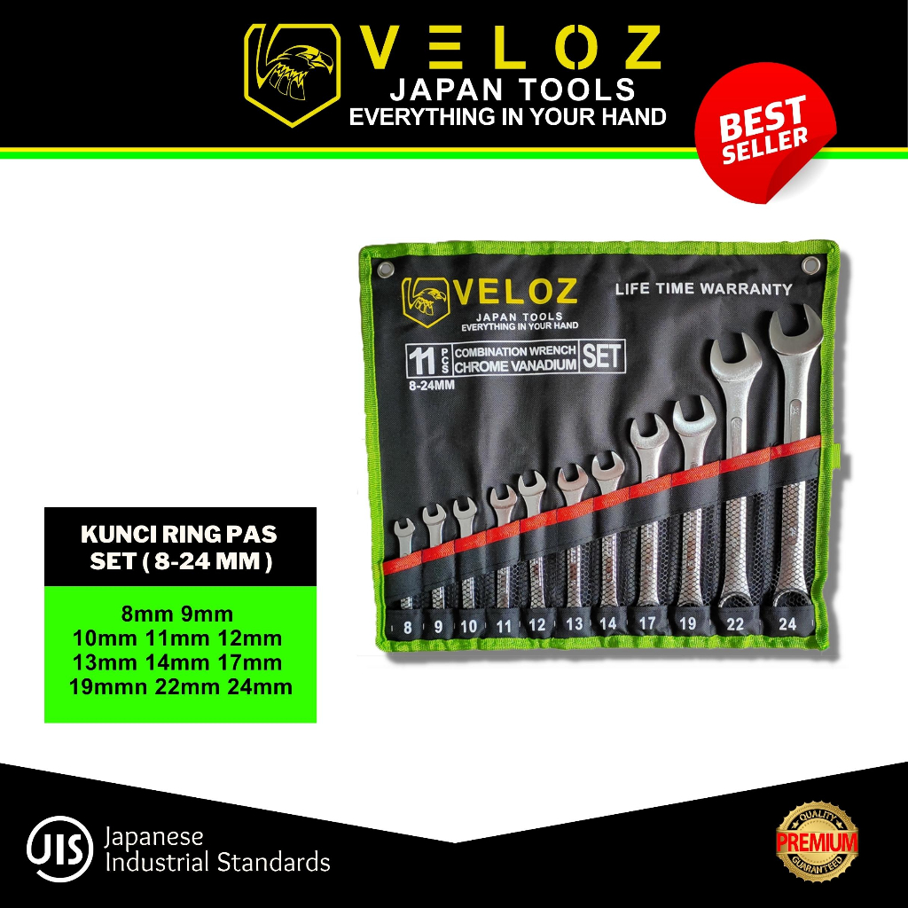 VELOZ Kunci Ring Pas Set 8-24mm / Ring Pas 11 pcs / Kunci pas ring 8-24mm