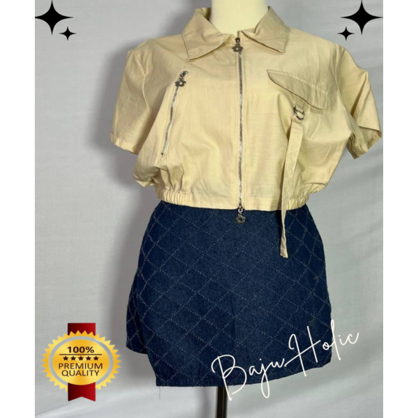 KEMEJA CROPTOP BKK WANITA RESLETING TENGAH SERUT BAWAH ( NIDAA ) Atasan Crop Baju  - BHB00114