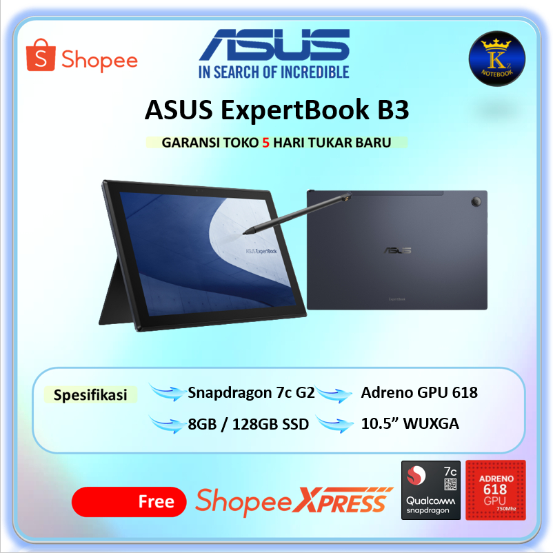 Tablet Windows Asus Expertbook Snapdragon 7C 8GB 128GB Adreno 618 Windows 11
