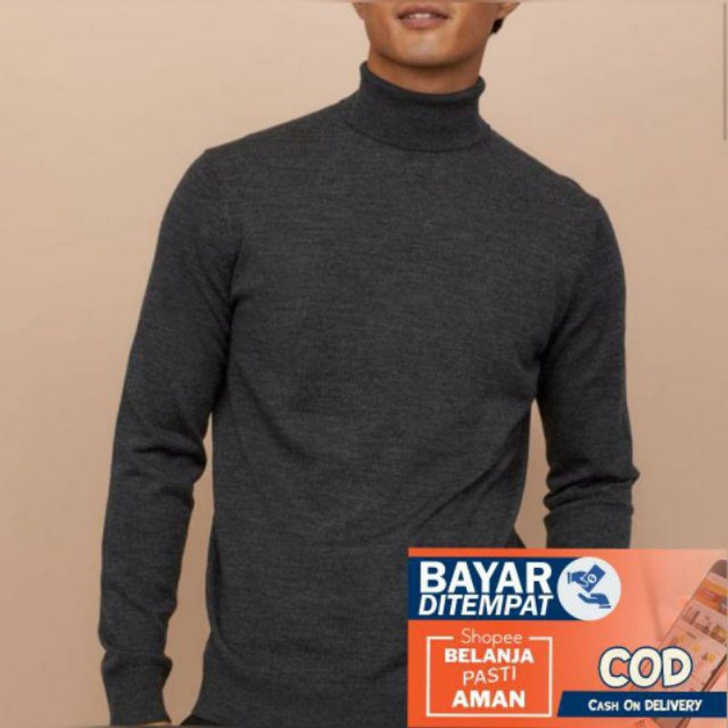 Fashion Premium Kaos Turtleneck Turtle Neck Pria Lengan Panjang Polos Korean Style Leher Kerah Tingg