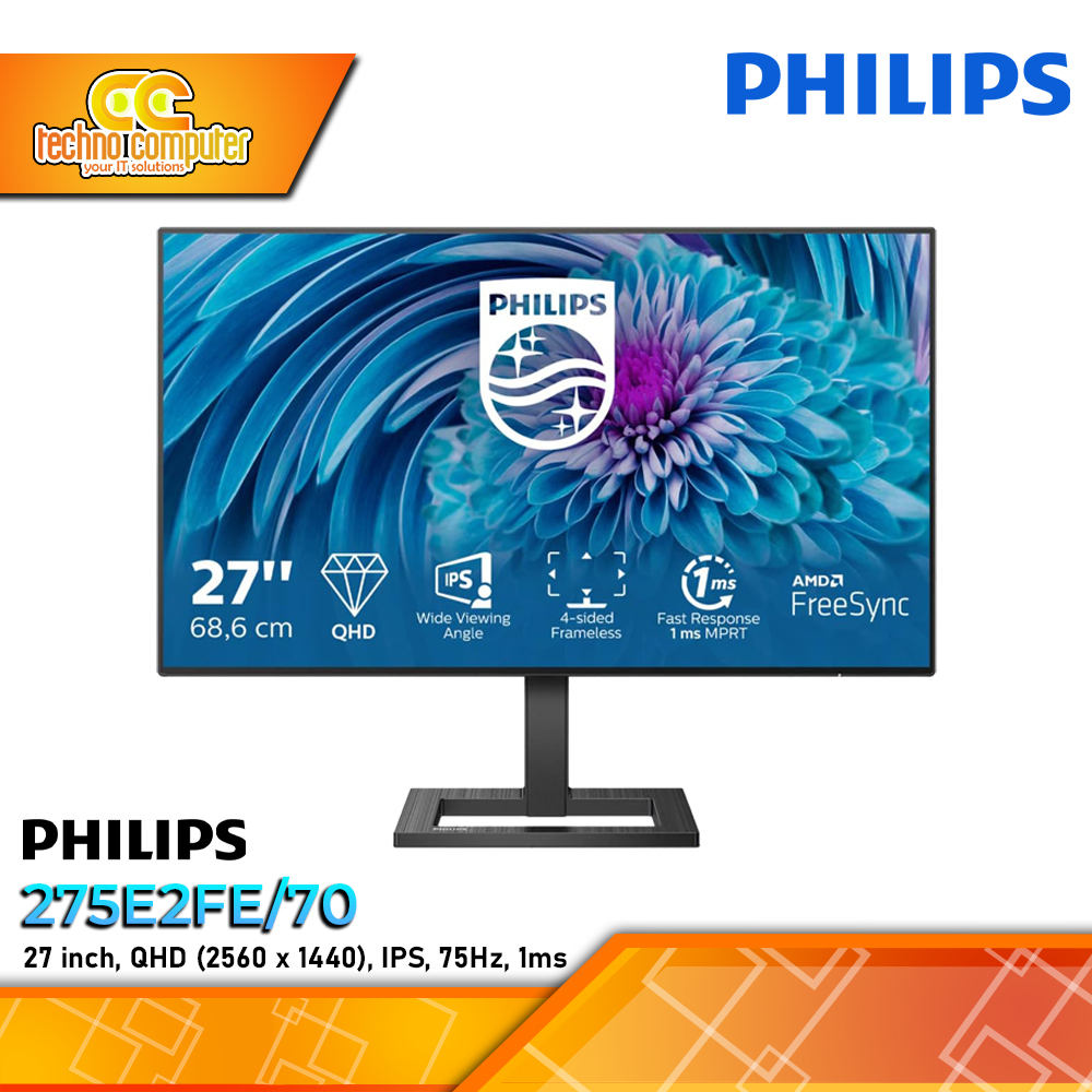 MONITOR PHILIPS 275E2FE/70 LED Monitor - 27 inch, QHD (2560 x 1440), IPS, 75Hz, 4ms