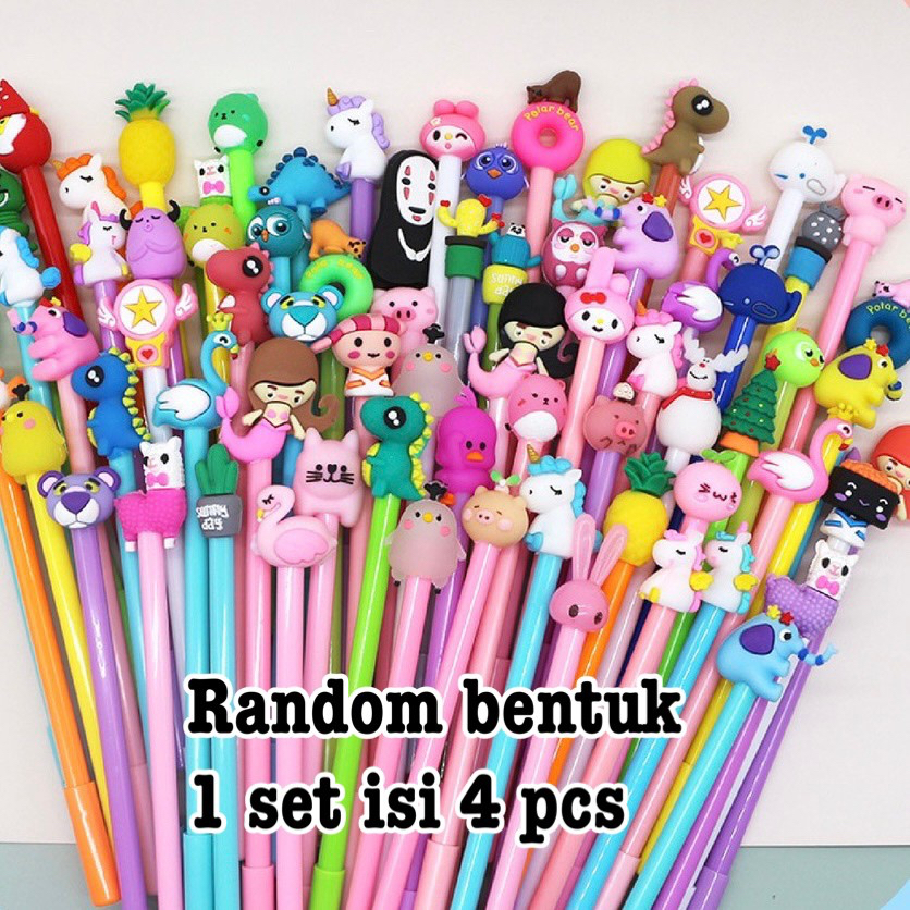 

pen pulpen lucu gell isi 4 pcs per set random motif pen unik karakter