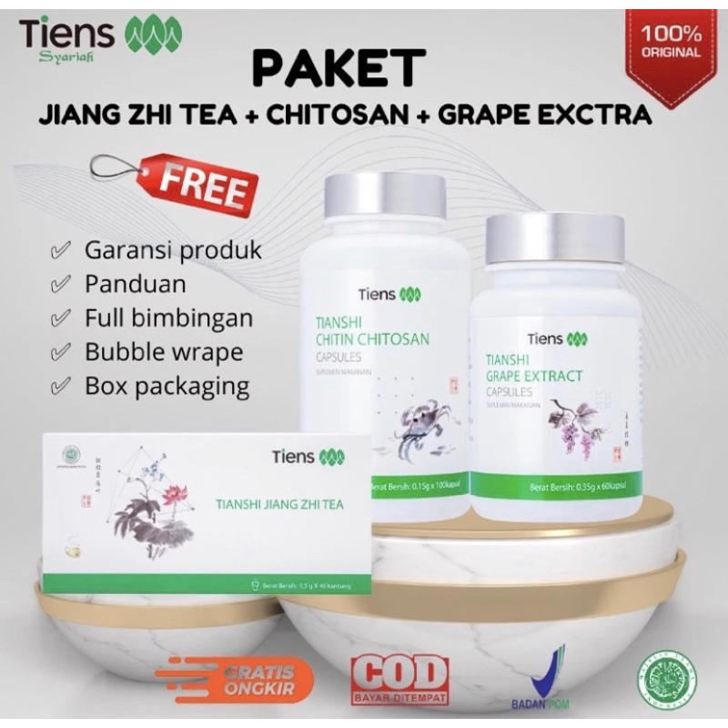 Paket Pelangsing Badan Grape Extract Chitin Chitosan Jiang Zhi Tea Tiens