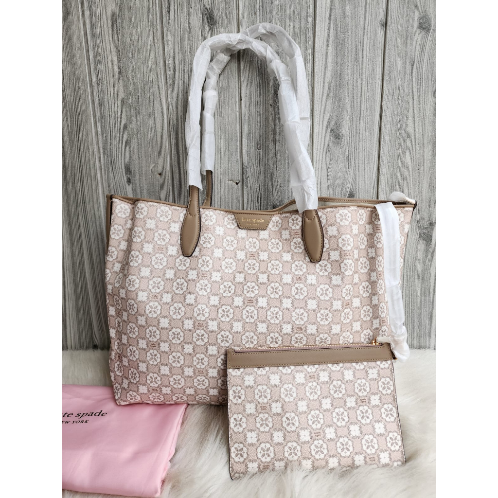 tas branded flower monogram canvas medium tote bag natural multi