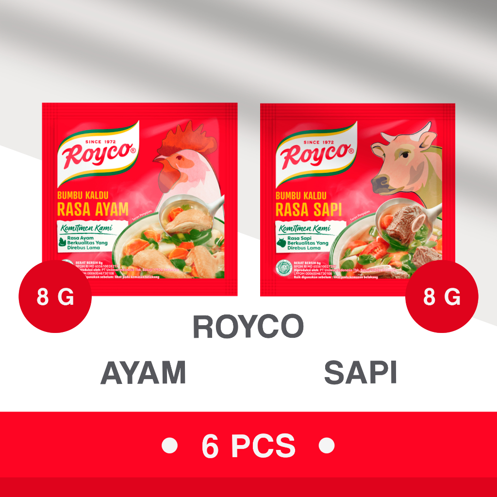 

Royco Bumbu Kaldu Penyedap Rasa Ayam Sapi (8g) isi 6 pcs