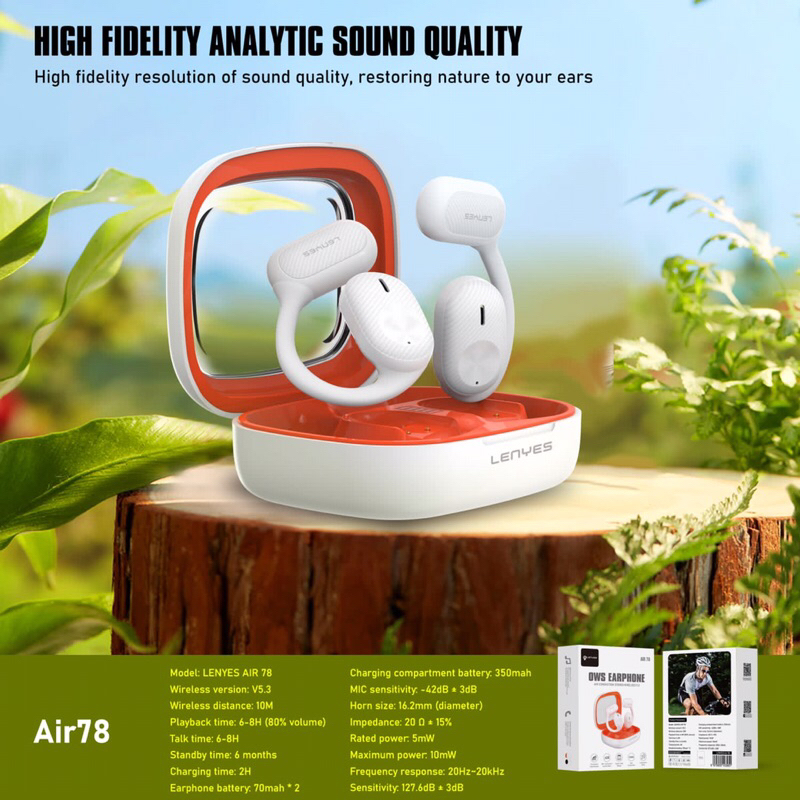 Lenyes AIR 78 Headset TWS Bluetooth Wireless 5.3 Smart Touch Hifi Stereo OWS Earphone Air Conduction