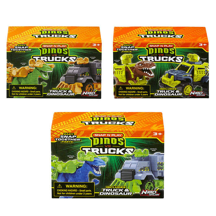 Mainan Dinosaurus Mobil NIKKO Toys Snap n Play Dinos vs Trucks