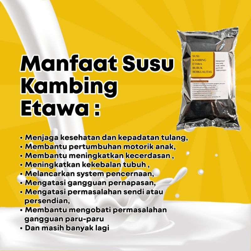 

Susu ettawa 200 gram susu kambing bubuk 200 gram / SUSU KAMBING DEAMOND,Deamond susu kambing Premium berkualitas tinggi, Susu kambing etawa bubuk plus propolis,madu dan bee pollen, ETTABUMIN sama dengan gomars