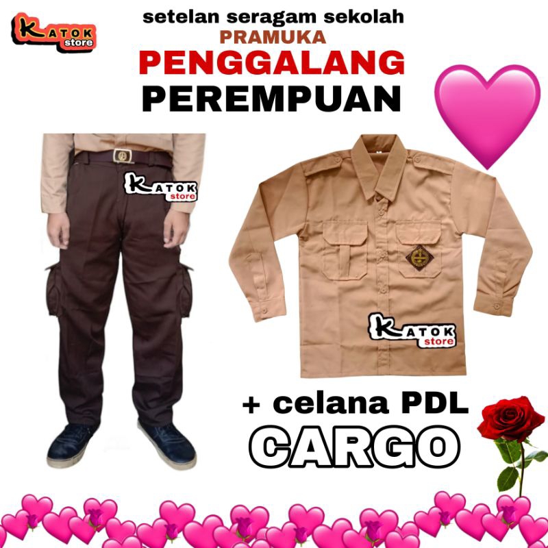 Setelan Seragam Sekolah SD Pramuka PENGGALANG PEREMPUAN Baju Celana PDL CARGO Panjang