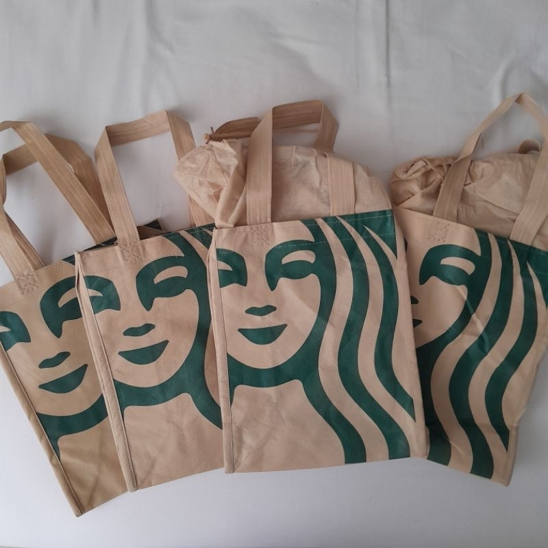TOTE BAG / SHOPPING BAG / REUSABLE BAG STARBUCKS / TAS BELANJA SPUNBOND COKLAT STARBUCKS