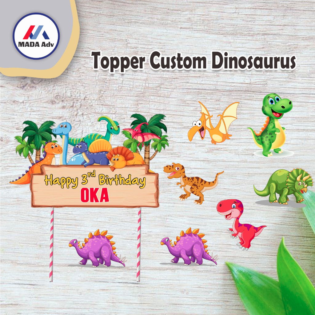 Topper Kue Dinosaurus Topper Kue Murah/ Topper Kue Nama & Foto / Topper Kue Karakter/ Topper Custom 