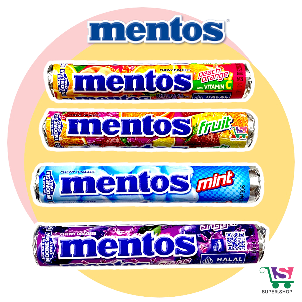 

MENTOS Roll Permen Chewy Dragees Mint / Anggur / Fruit / Rainbow 29 Gram