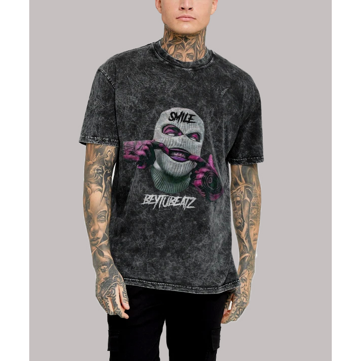 Baju kaos tshirt distro pria wanita uniseks wash washed washing smile dan polos
