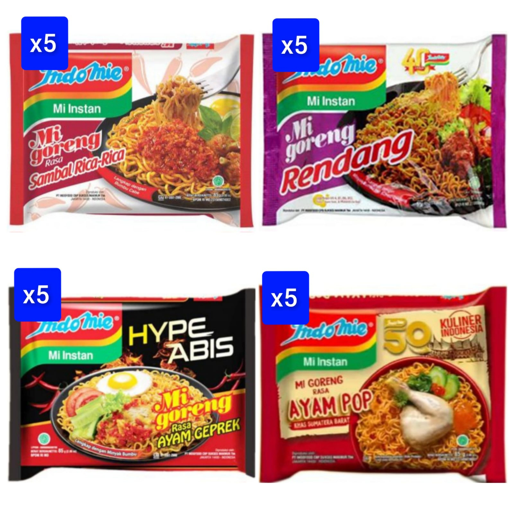 

indomie mie goreng sambal rica rica 5pcs / indomie goreng rendang / indomie goreng ayam geprek / indomie goreng ayam pop