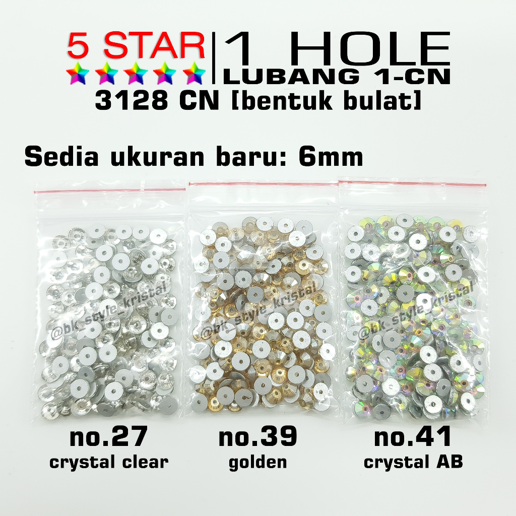 5 STAR 1HOLE Lubang 1 - 3128CN (Bentuk Bulat) - 6mm - per 10gross