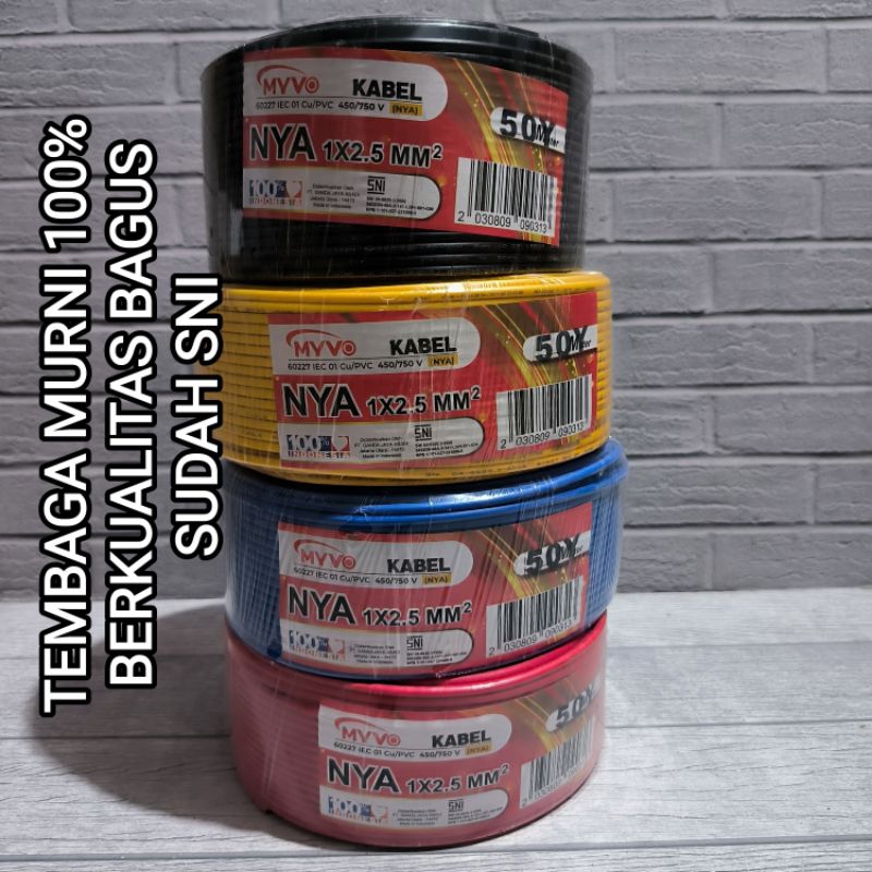 MYVO KABEL NYA 2.5mm TEMBAGA MURNI FULL SNI LMK 1ROLL 50 YARD Kabel Kawat Tunggal 2.5 mm Kabel SNI K