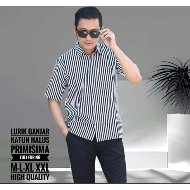 Kemeja Lurik Ganjar | Kemeja Garis Hitam Putih Ganjar | Kain Halus Premium (PRIA&WANITA SAMA)