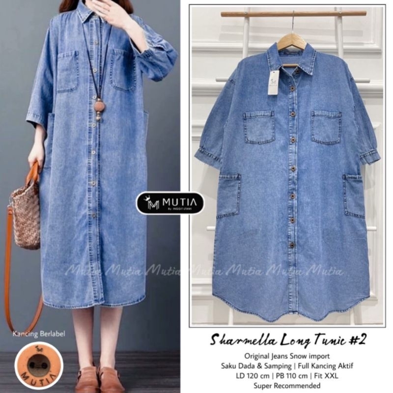 SHARMELLA LONG TUNIK / MIDI JEANS TEBAL PREMIUM ORI MUTIA