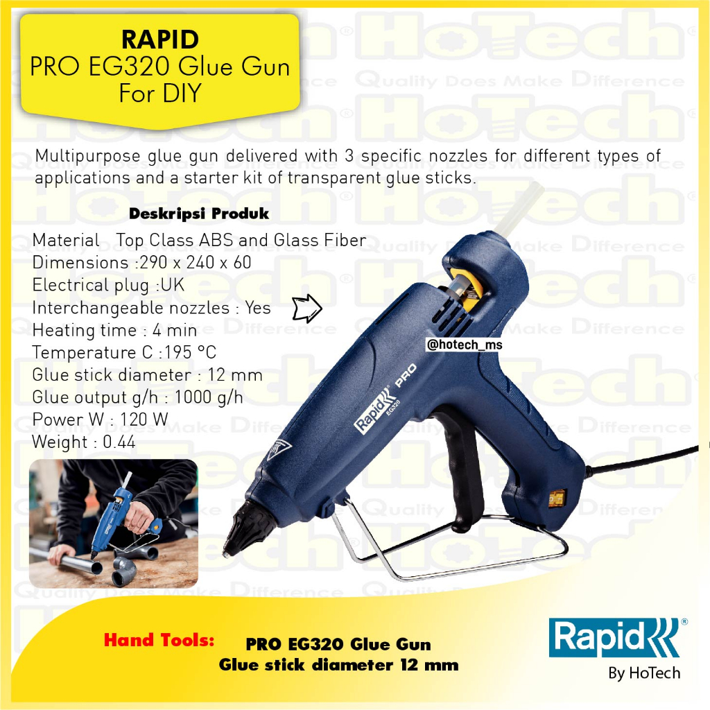 GLUE GUN RAPID EG320 | RAPID | ALAT TEMBAK LEM | LEM TEMBAK 120 Watt RAPID | Rapid Glue Gun EG320 12