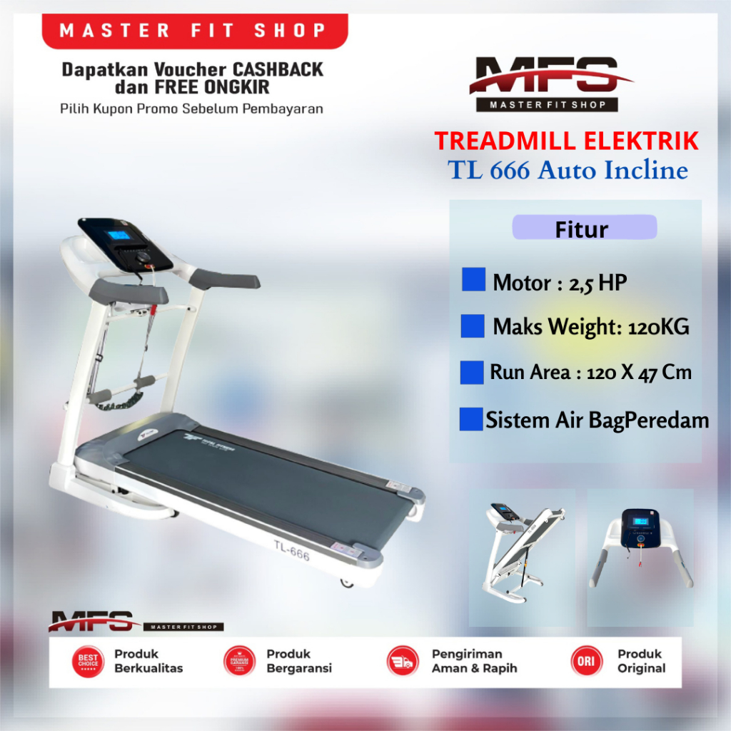 Treadmill elektrik TL666 Sistem peredam air bag