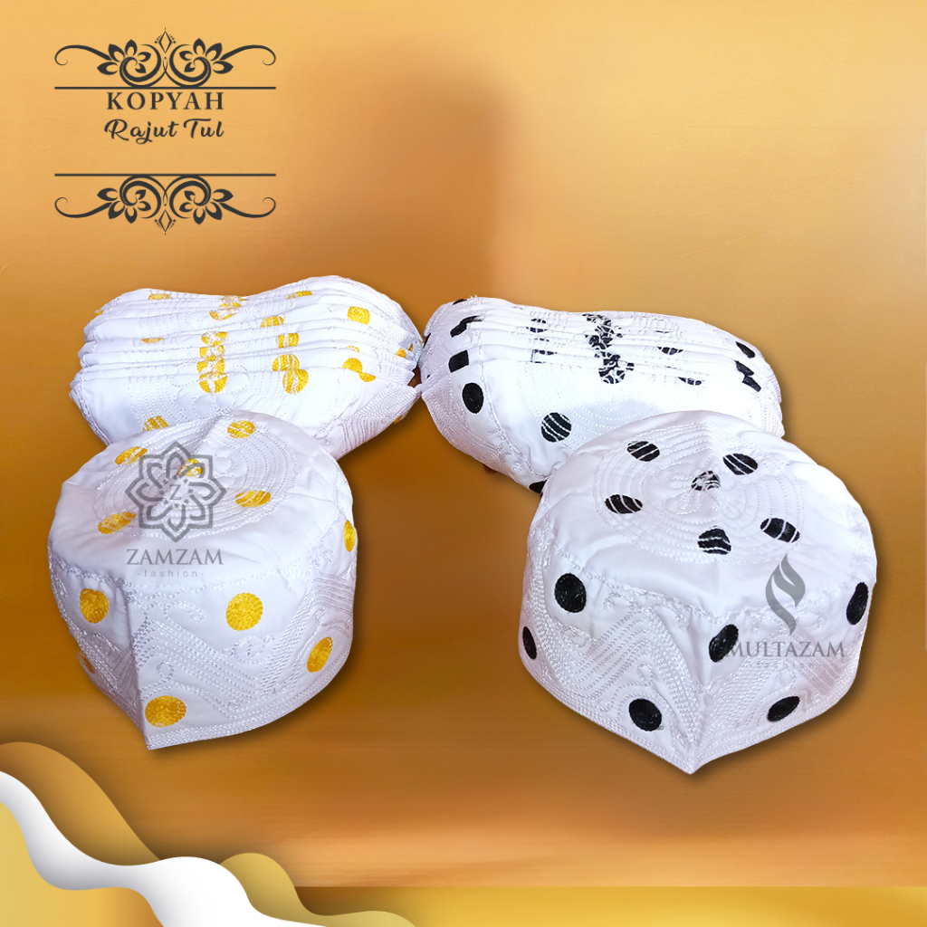 PECI DEWASA HAJI MADINAH PECI PUTIH  PECI HITAM  SONGKOK DEWASA peci motif Polka tinggi 8