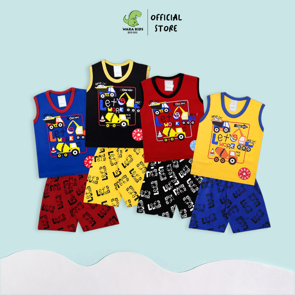 Wakakids Setelan Bayi Anak Laki Laki Baju Singlet Usia 6 - 12 Bulan Motif Tractor 3125