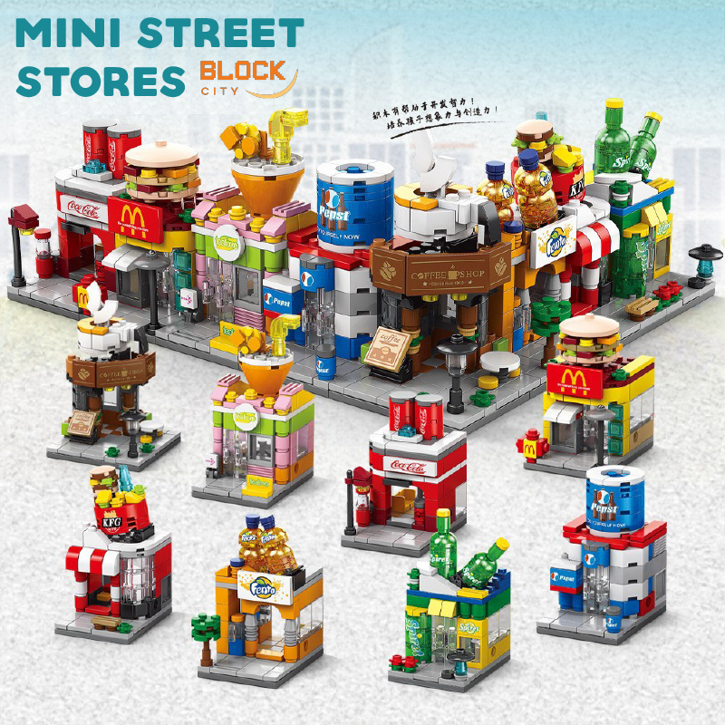 BLOCK CITY / Lele Brothers Koleksi Mini Street City Toko Makanan burger soda coffee shop Store  Bric