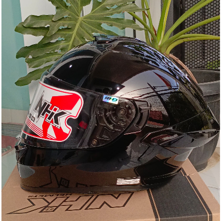 HELM NHK MARK 1 SOLID DOUBLE VISOR BLACK GLOSSY HELM FULL FACE NHK