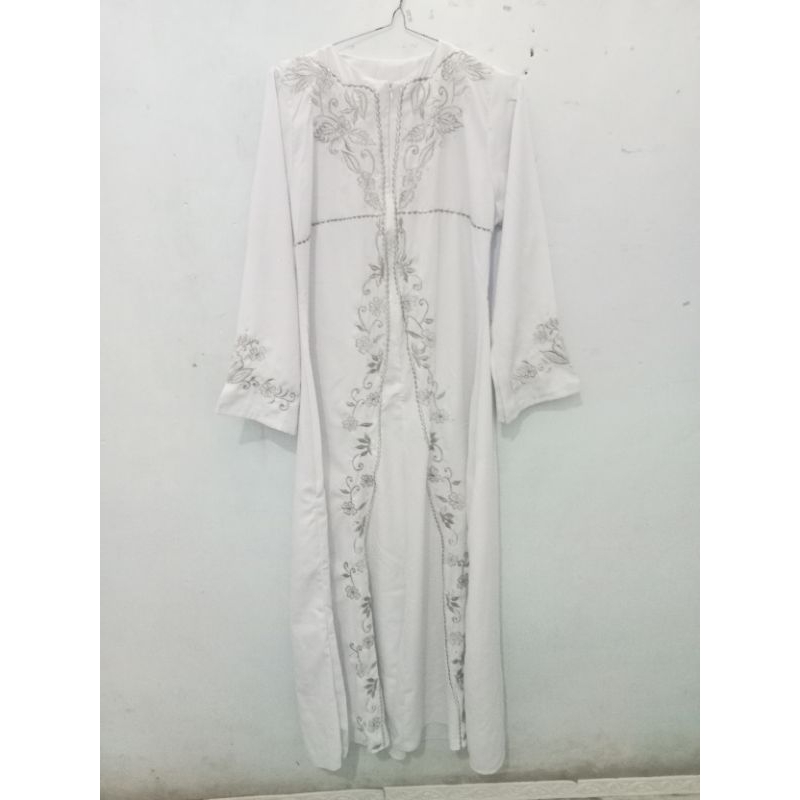 GAMIS ABAYA PUTIH MOTIF ELEGAN PRELOVED BAGUS