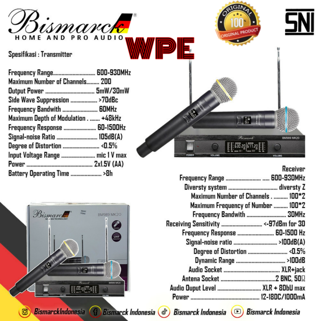 mic wireless bismarck bm989 mk20 bm 989 mk 20 original