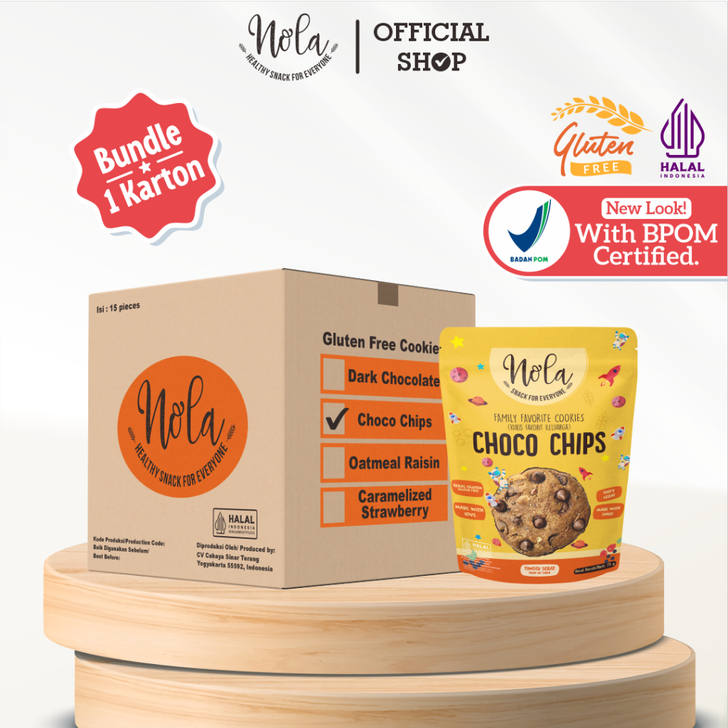 

Paket Nola Gluten Free Choco Chips Cookies 1 Box Isi 15 Pcs