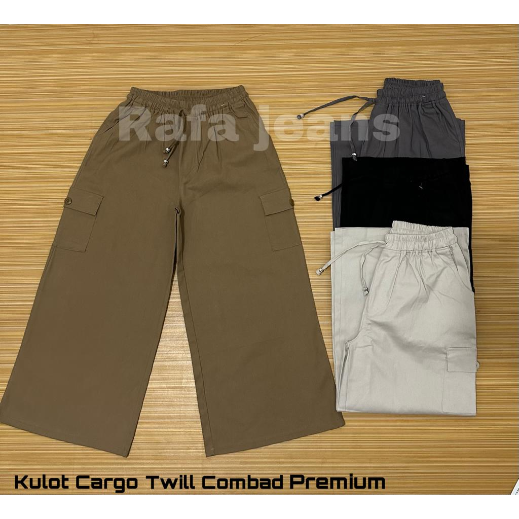 Celana Kulot Panjang wanita Cargo Pants Katun Twill Combed Premium Stretch Tebal dan Melar Size Jumb