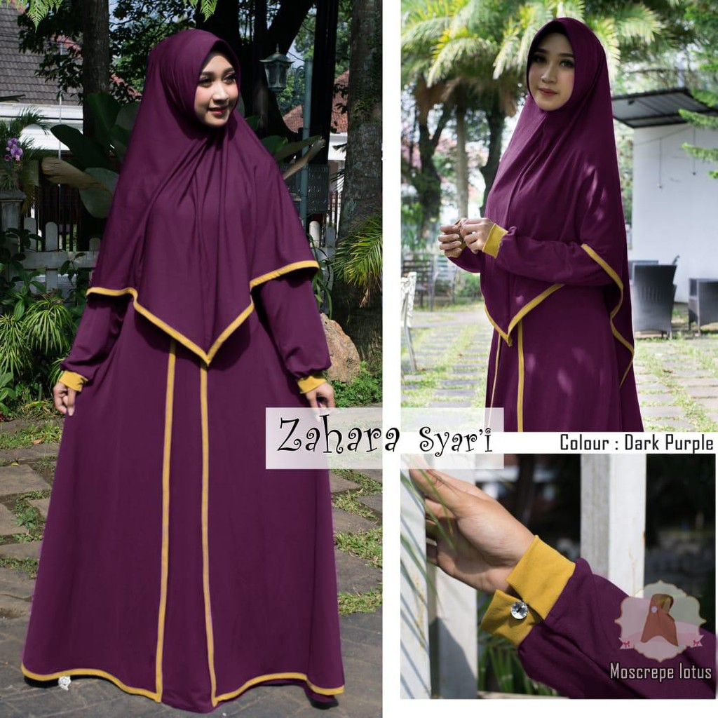 ZAHARA SYARI GAMIS SET DARK PURPLE MAROON NAVY FIT SIZE XL XXL LD 110CM SET GAMIS HIJAB JILBAB BERGO