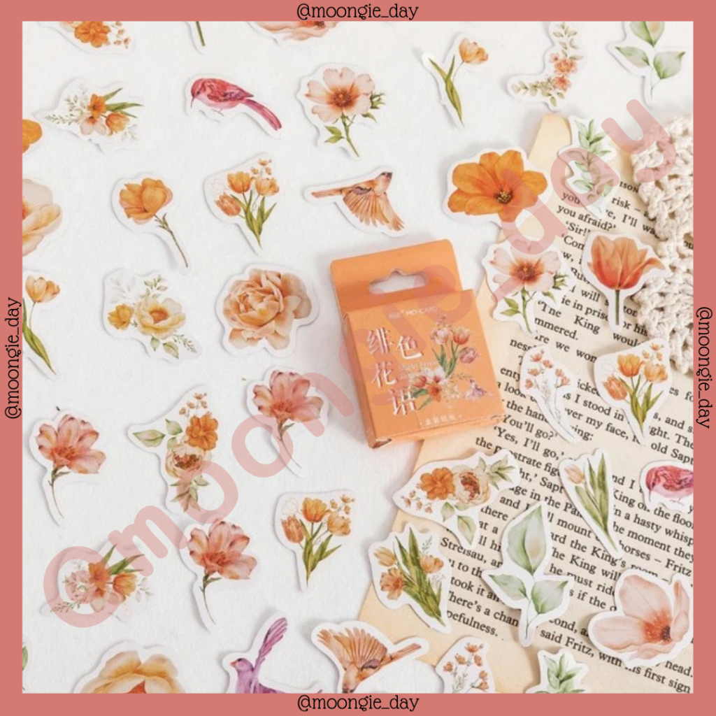 

45-46 PCS/BOX STIKER KERTAS TEMA BUNGA TULIP BEAUTIFUL FLOWER WITH BIRD BURUNG SCARLET FLOWER LANGUAGE TANAMANSTICKERS BULLET JURNAL DIY DIARY LUCU MURAH