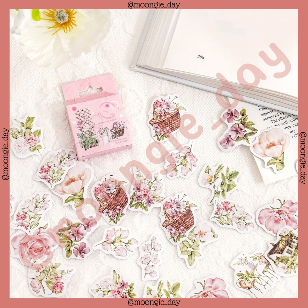 

45-46 PCS/BOX STIKER KERTAS TEMA PINK GARDEN FLOWER BUNGA PINK BANGKU TAMAN THE STARS SEND YOU ALL NIGHT BULLET JURNAL DIY DIARY LUCU MURAH