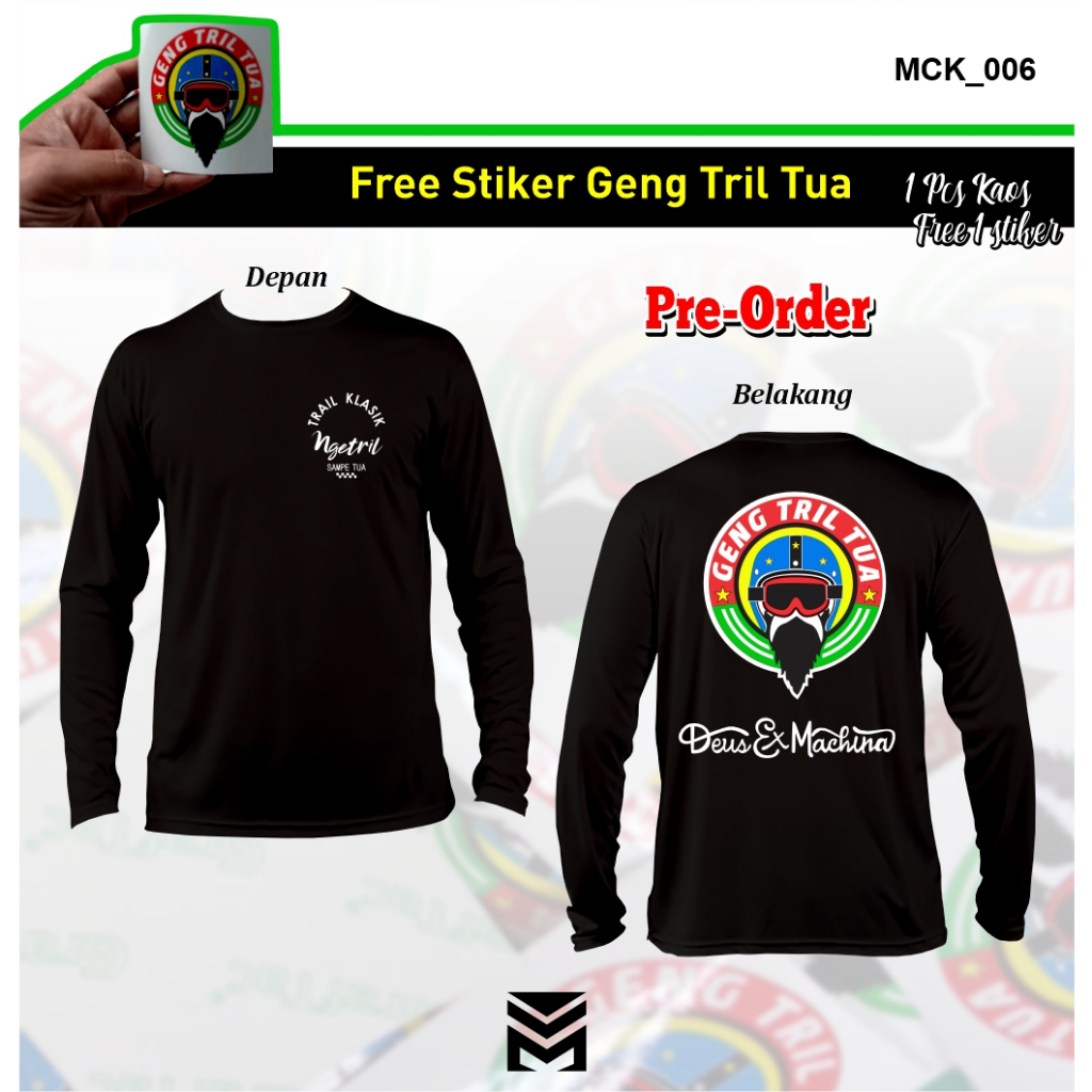 Kaos Distro Premium GENG TRIL TUA 100% ORIGINAL Tangan Panjang Kuluntung Combed 30's  Sablon High Qu