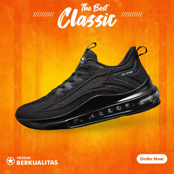 Sepatu Sneakers Hitam Sport Pria Import Kets Running Casual Keren Z42