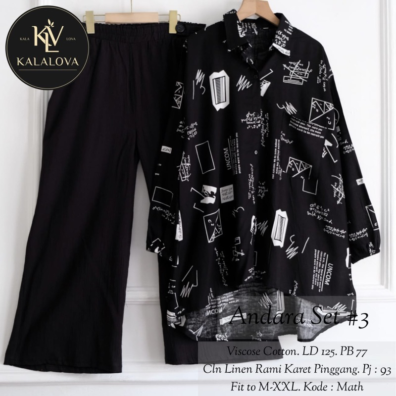 ANDARA SET BY KALALOVA / SETELAN CELANA KATUN RAYON ADEM BUSUI / ONESET KEMEJA CELANA MOTIF ABSTRAK