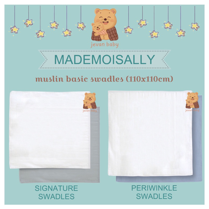 Mademoisally Muslin Signature Swaddles / Periwinkle Swadles (2pcs) - Bedong / Alas Tidur Bayi & Anak